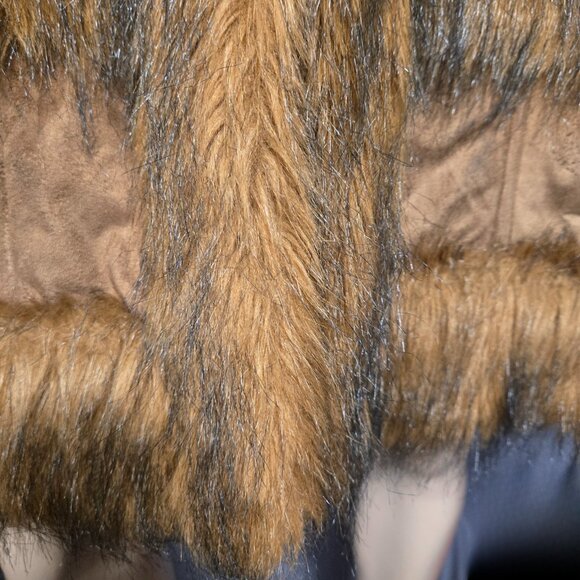 Vintage 60s 70s Penny Lane Coat Size M Boho Brown Faux Suede Faux Fur Mid Length - Picture 8 of 16